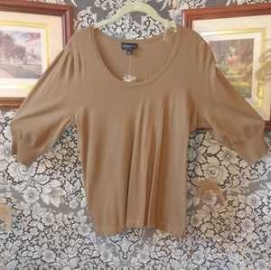 Dialogue mocha brown lightweight top scoop neck 3/4 sleeve loose fit rayon nylon